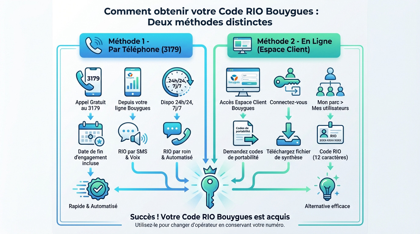 Interface Espace Client Bouygues pour demander le code RIO via la rubrique Mon Parc