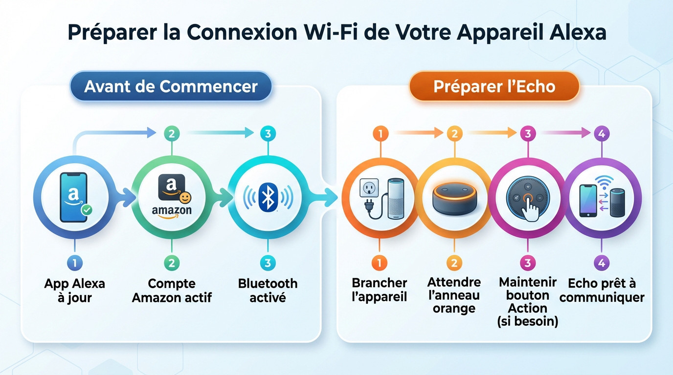 Préparation de l'appareil Echo et smartphone pour la configuration Wi-Fi