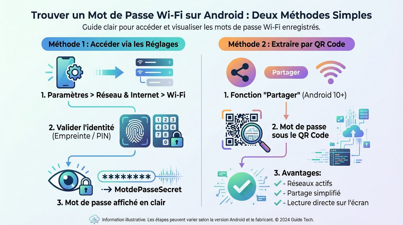 Capture d'écran montrant l'option de partage de mot de passe wifi via QR code sur un smartphone Android