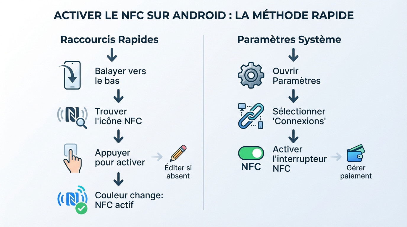 Activation de la puce NFC sur un téléphone Android via le menu des raccourcis rapides