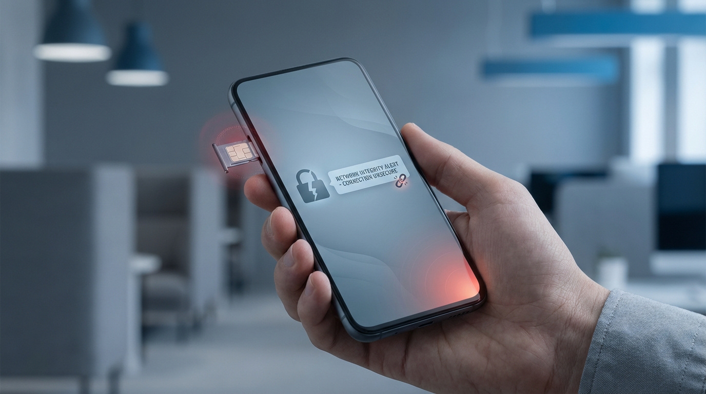 Smartphone displaying 'Appels d'urgence uniquement' indicating potential SIM card hacking in 2026