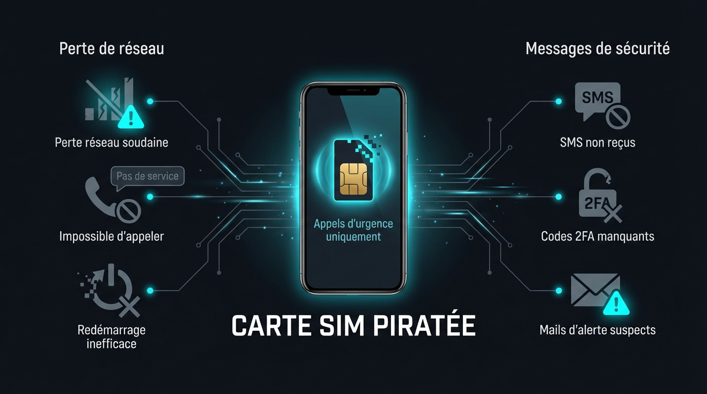 Symptômes d'une carte SIM piratée et perte de service mobile