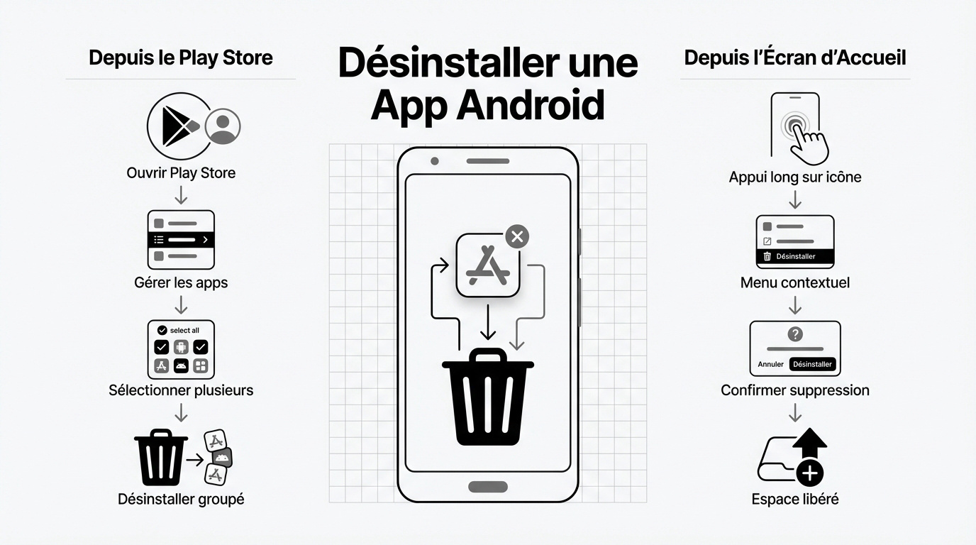 Interface de désinstallation d'une application sur un smartphone Android