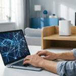 Étiquette de code wifi sur un routeur avec mention SSID et clé de sécurité