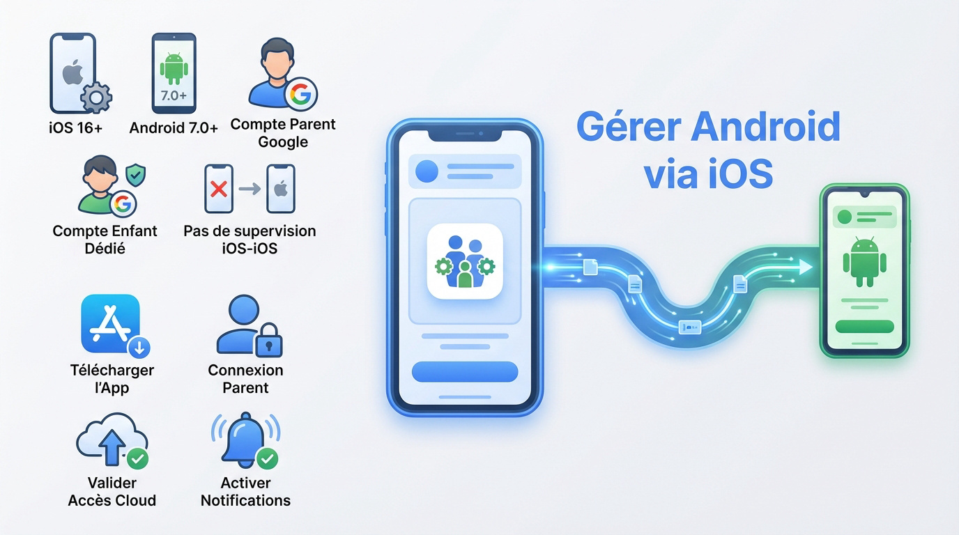 Configuration de Family Link entre un iPhone et un smartphone Android pour le contrôle parental