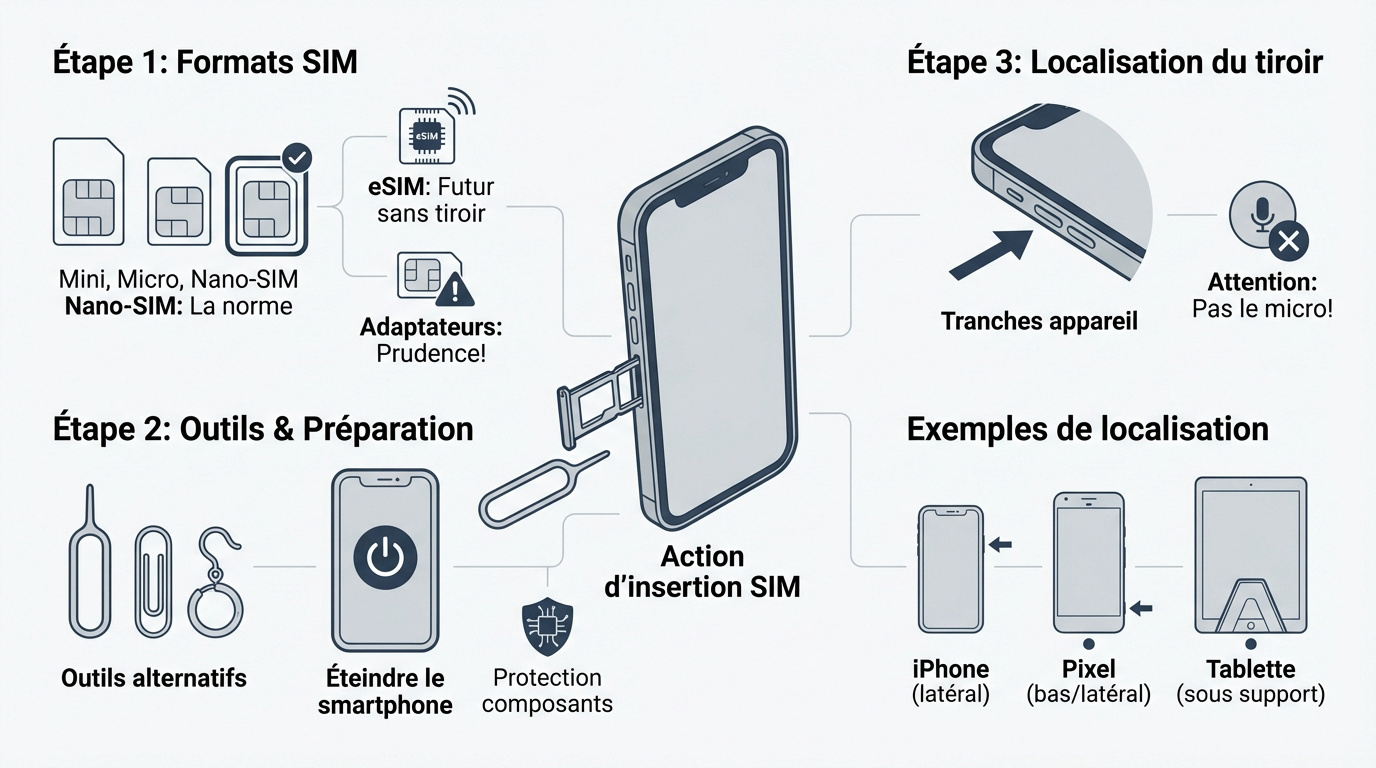 Guide visuel pour l'insertion d'une carte SIM dans un smartphone
