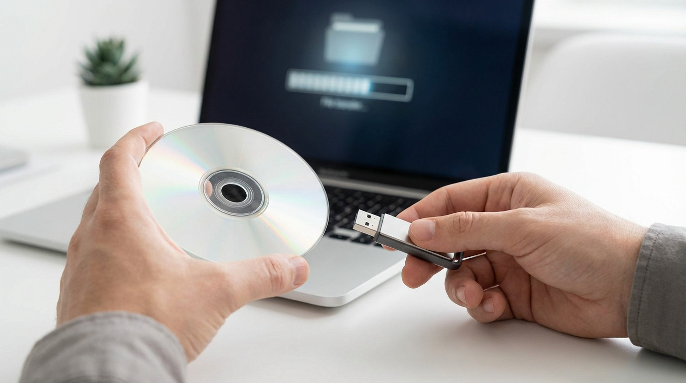Guide visuel pour copier un CD sur une clé USB avec des étapes claires et des outils recommandés.