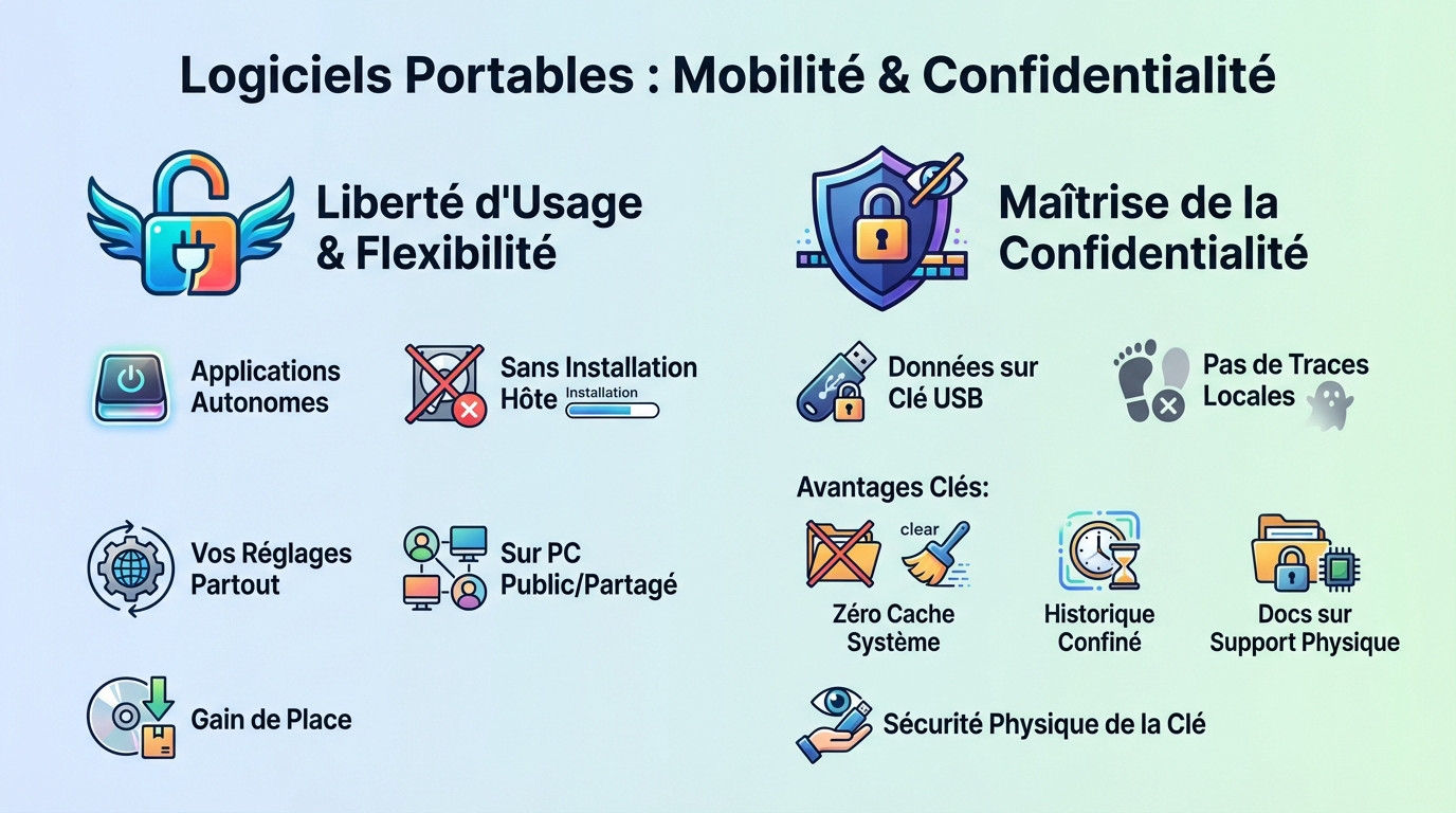 Clé USB insérée dans un ordinateur portable affichant une interface de logiciel nomade sécurisé