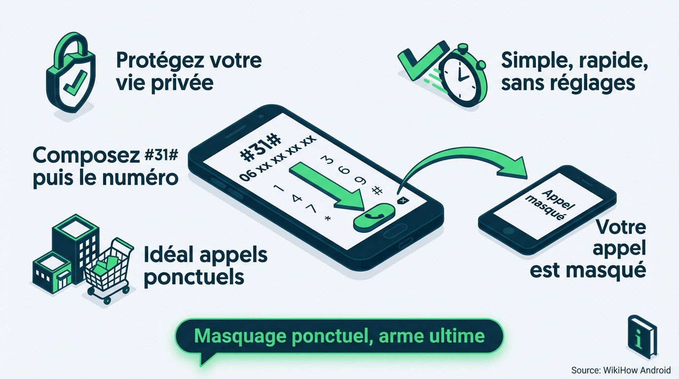 Saisie du code #31# sur un clavier de smartphone Android pour masquer son numéro