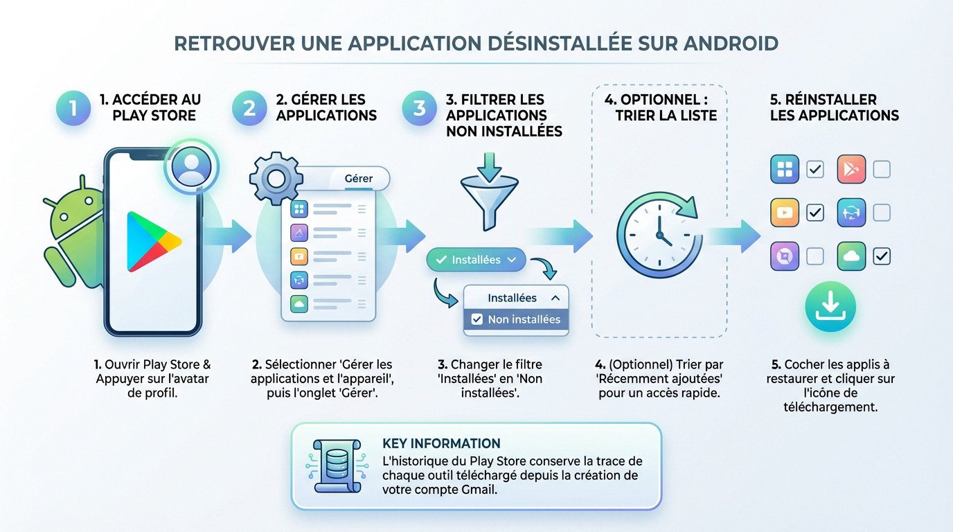 Interface Android permettant de retrouver une application désinstallée sur le Play Store