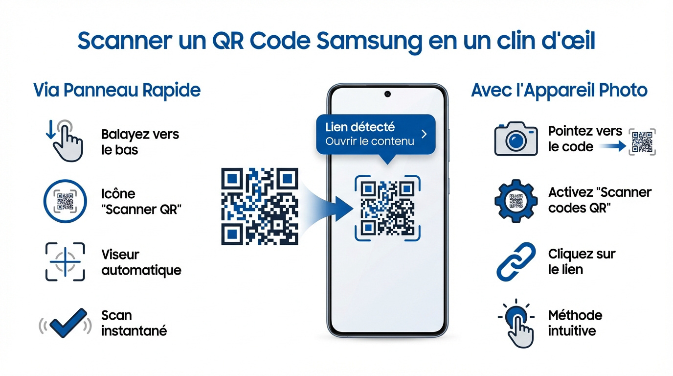 Interface One UI de Samsung affichant le scanner de QR code intégré
