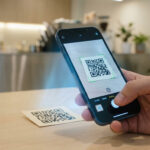 iPhone scanning a QR code using the camera app for quick access to information