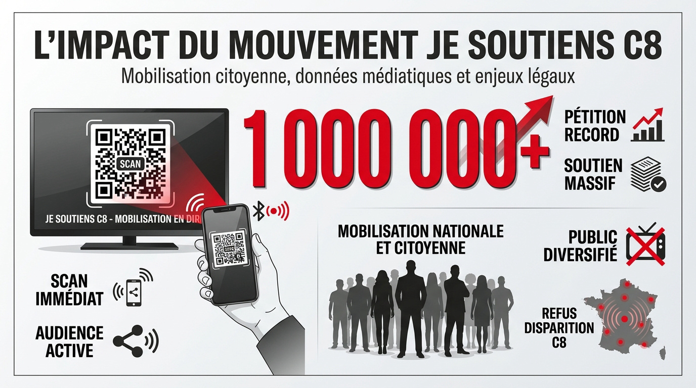 Mobilisation des téléspectateurs via le QR code Je soutiens C8 sur l'émission TPMP