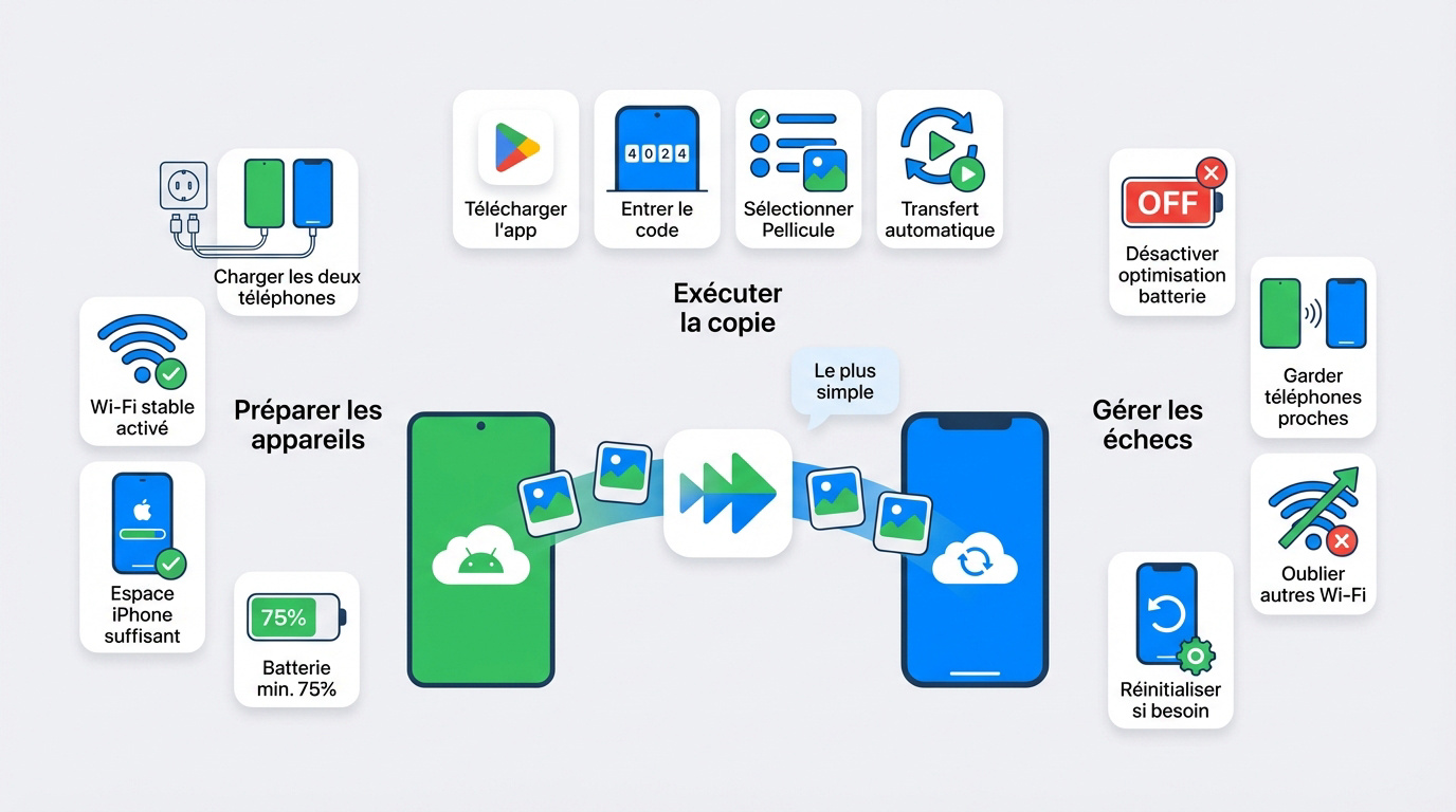 Infographie expliquant comment transférer photo android vers iphone