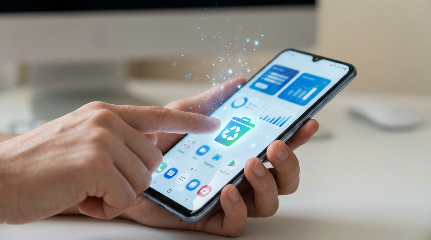 Guide pour vider la corbeille sur Android en 2026 avec smartphone affiché