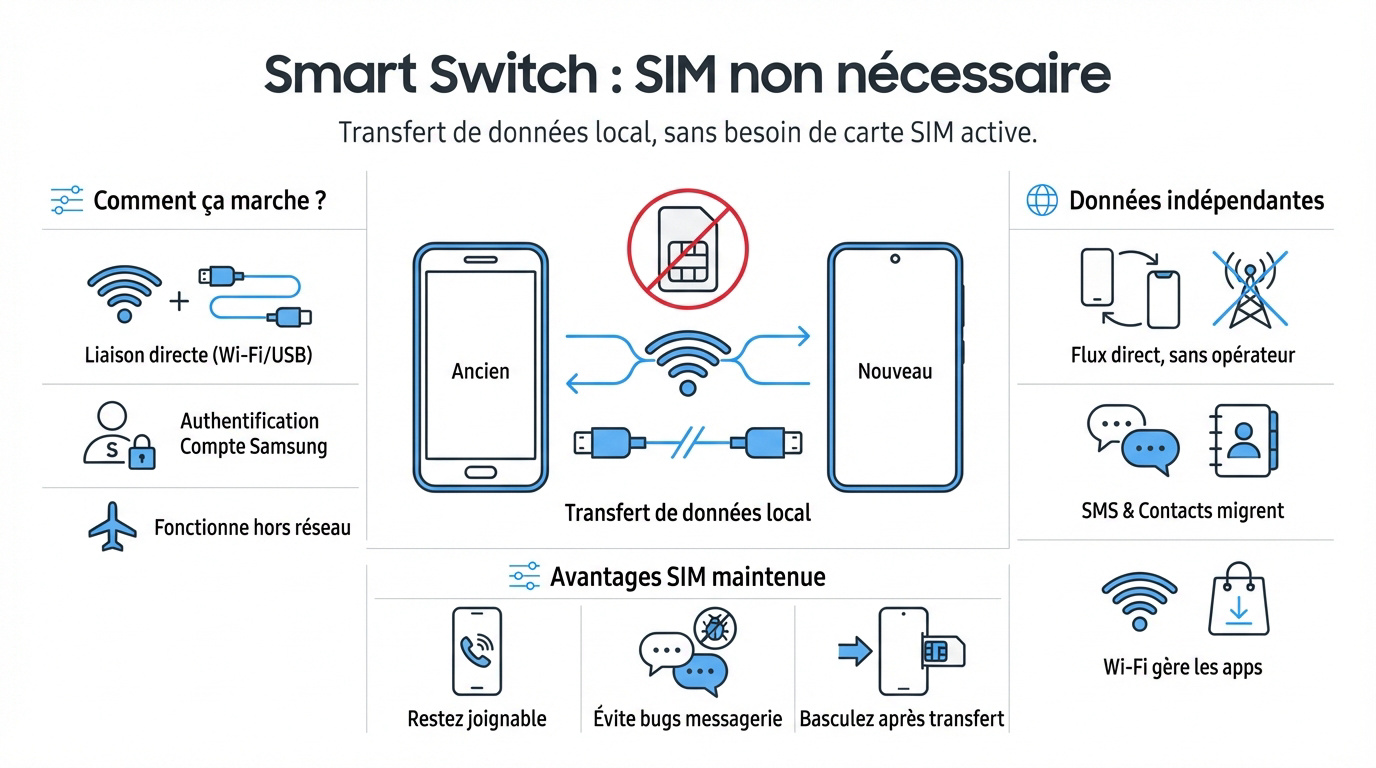 Utilisation de Smart Switch sans carte SIM pour le transfert de données Galaxy