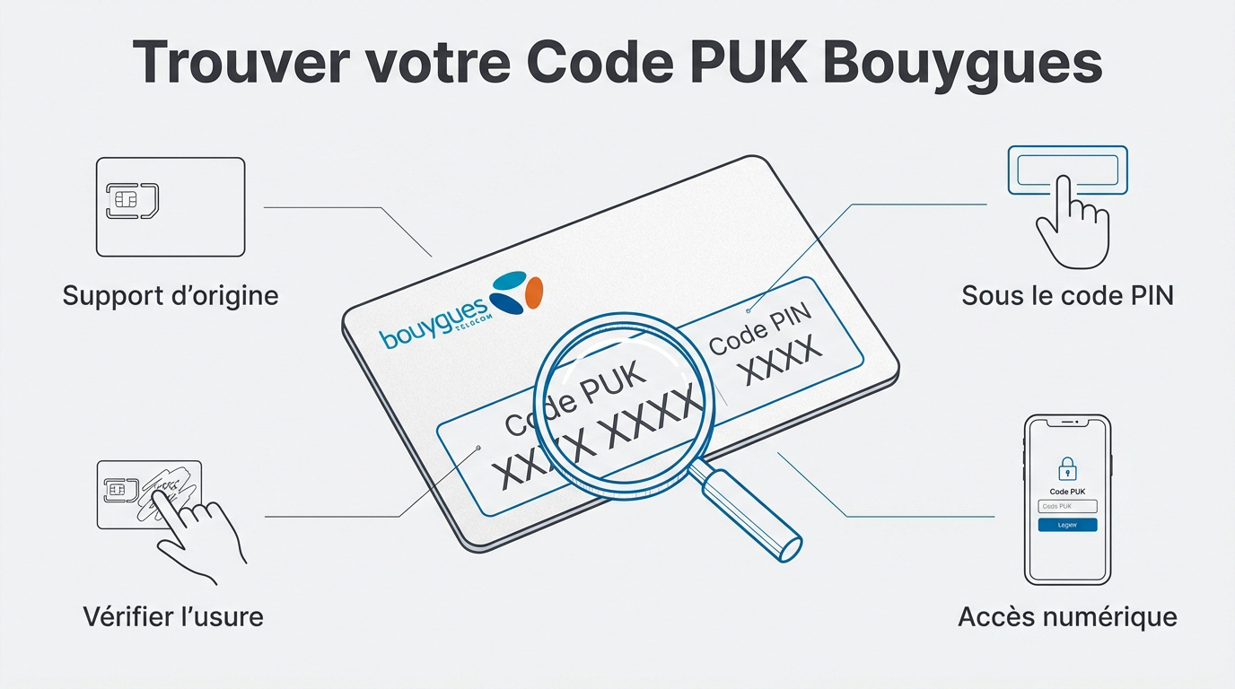 Support plastique carte SIM Bouygues Telecom avec code PUK