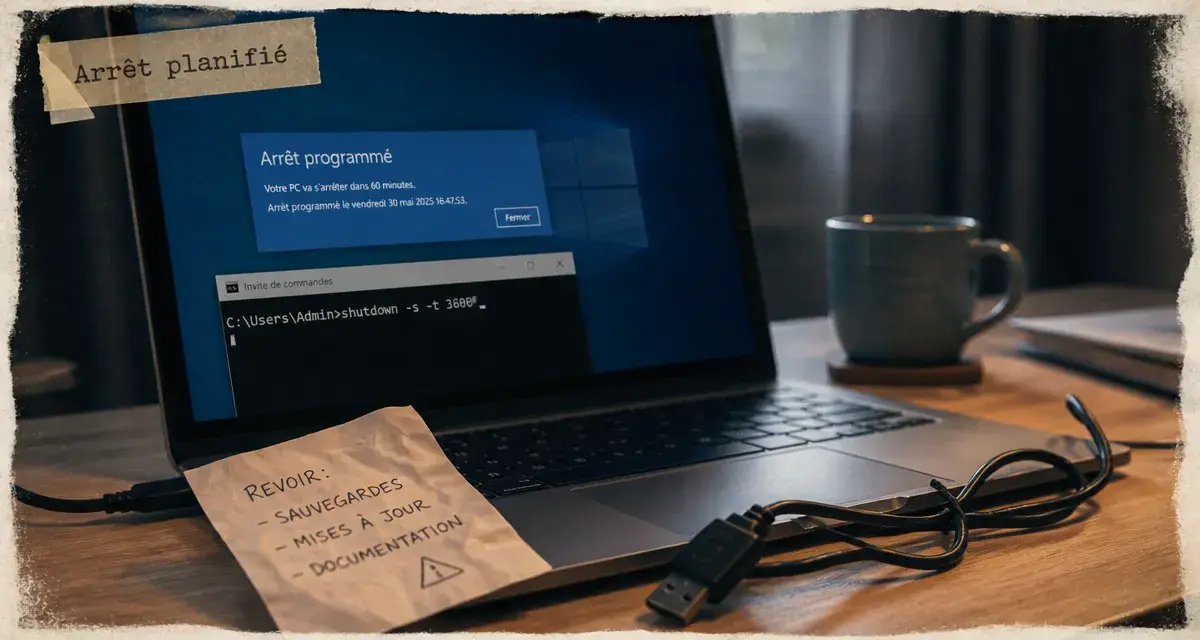 Arret programmé pc : fenêtre Windows et commande shutdown -s -t