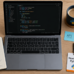 Bureau de développeurs Python avec ordinateur et outils