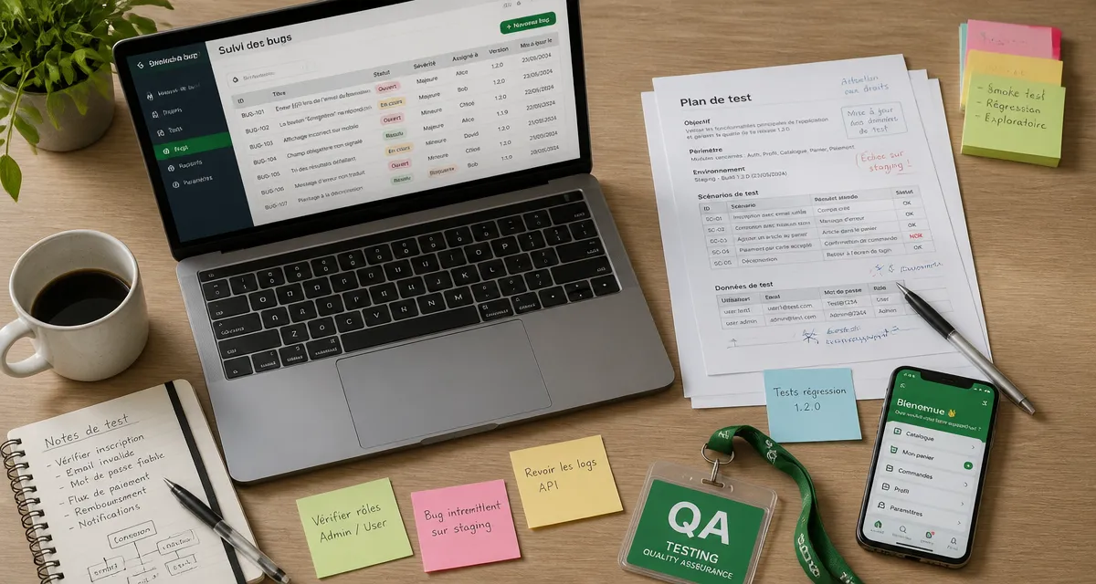 bureau testeur QA avec outils