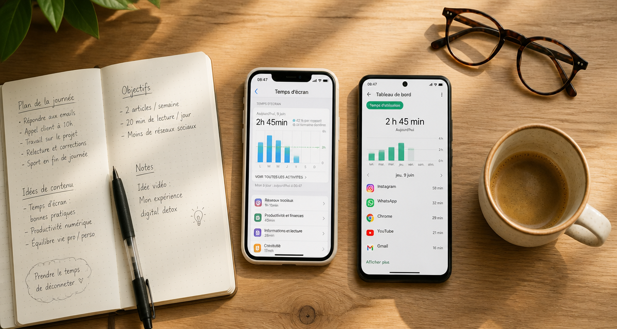 comment voir le temps passé sur son téléphone écran iPhone Android
