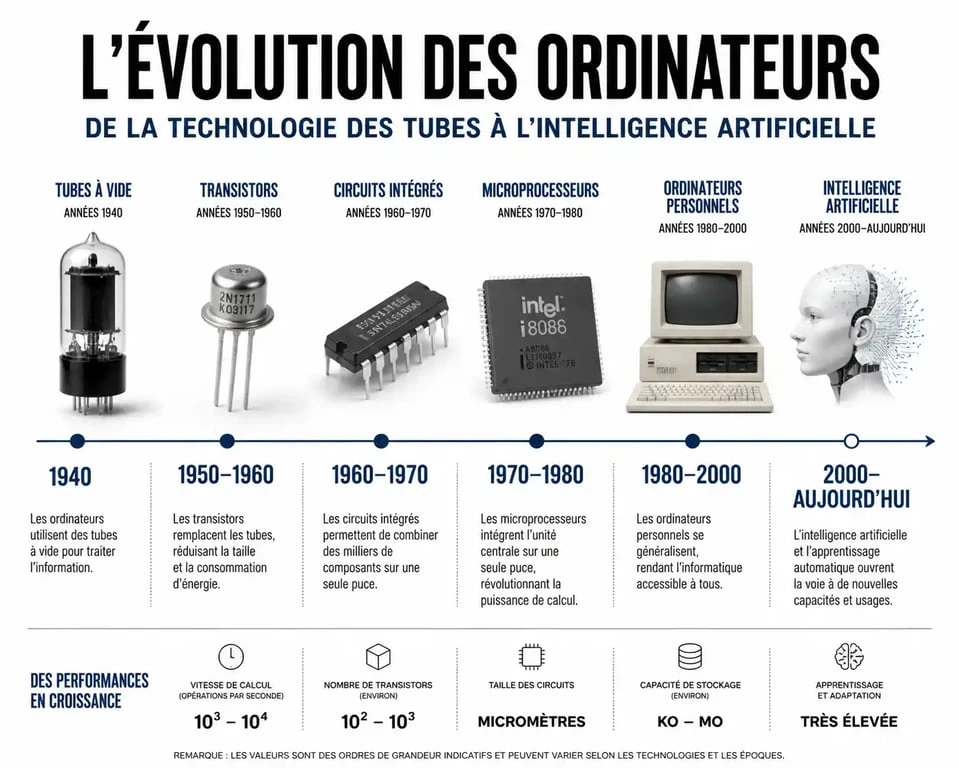 Frise chronologique de l'évolution des ordinateurs et des générations technologiques