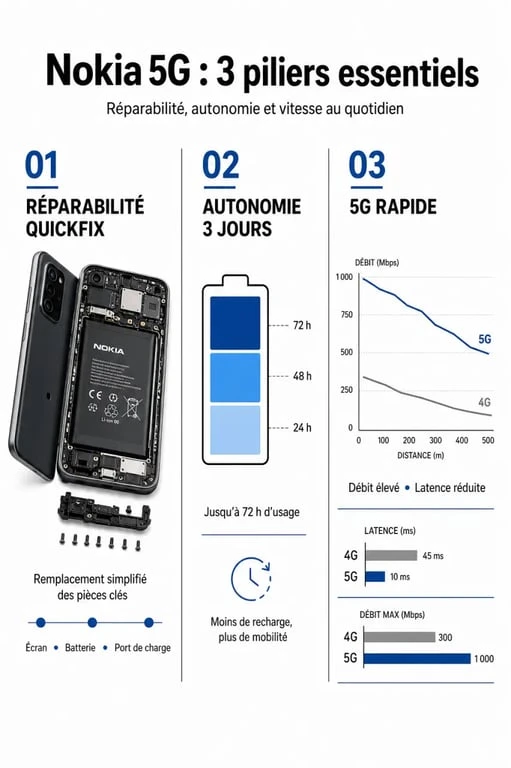 Avantages des smartphones Nokia 5G : réparabilité, autonomie et connectivité