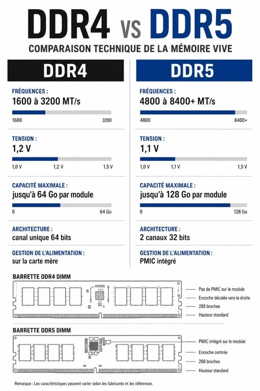 Comparatif technique DDR4 vs DDR5 pour kit 64 Go RAM