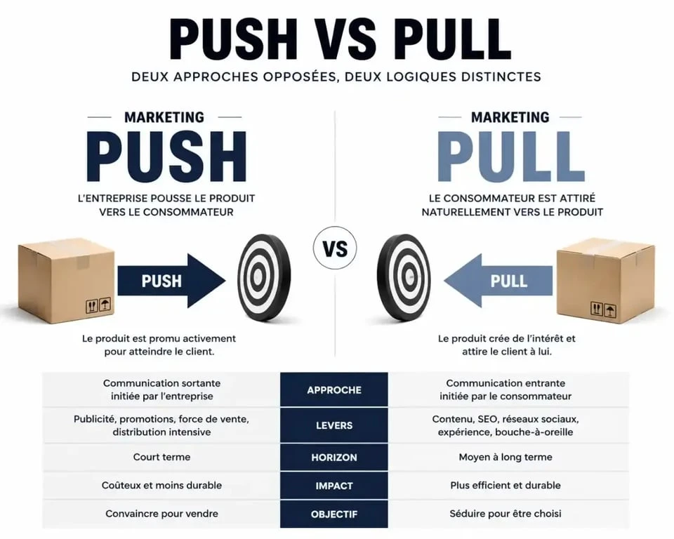 Infographie comparative des stratégies push ou pull marketing