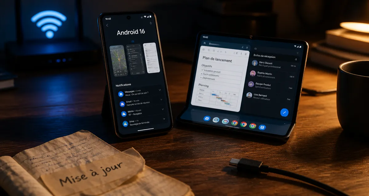 Latest version of android 16 : écran mise à jour Android sur smartphone