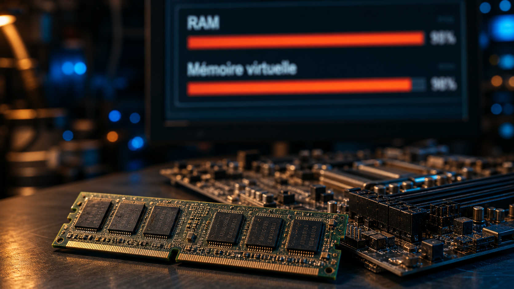 Mémoire volatile ordinateur : barrette RAM, données effacées à l’extinction