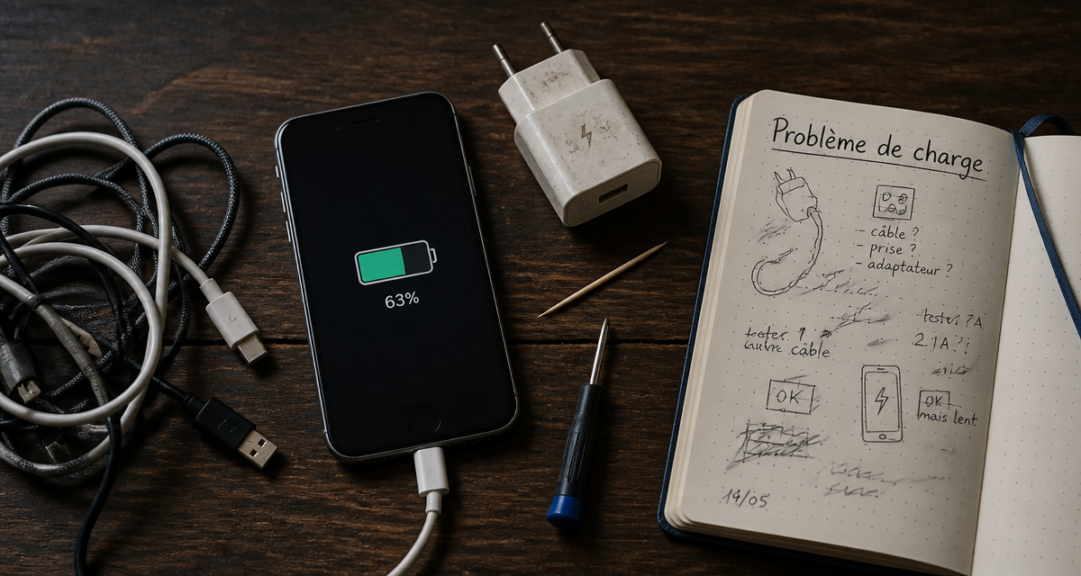 mon telephone charge mais la batterie n'augmente pas sur bureau