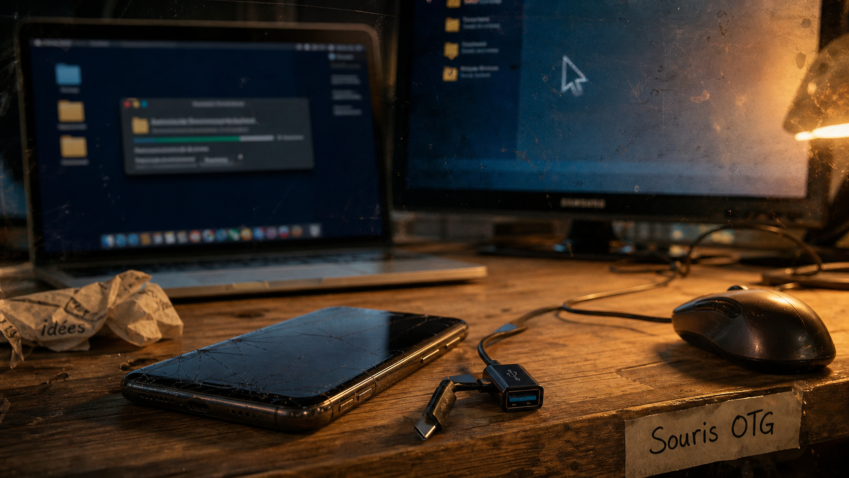 Recuperer donnees telephone ecran cassé : OTG et souris USB pour transférer