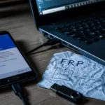 Samsung FRP : vérification Google sur smartphone, USB relié à PC