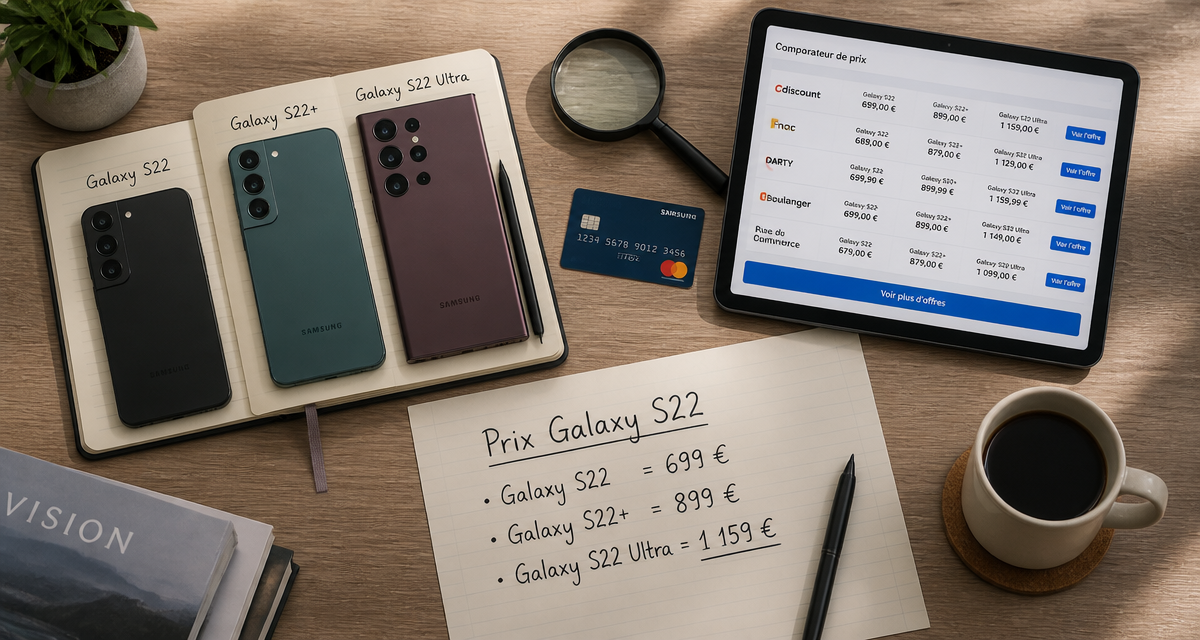Samsung S22 : prix, modèles alignés sur bureau