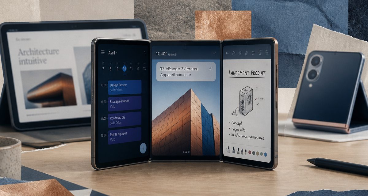 telephone 3 ecran pliable sur bureau moderne