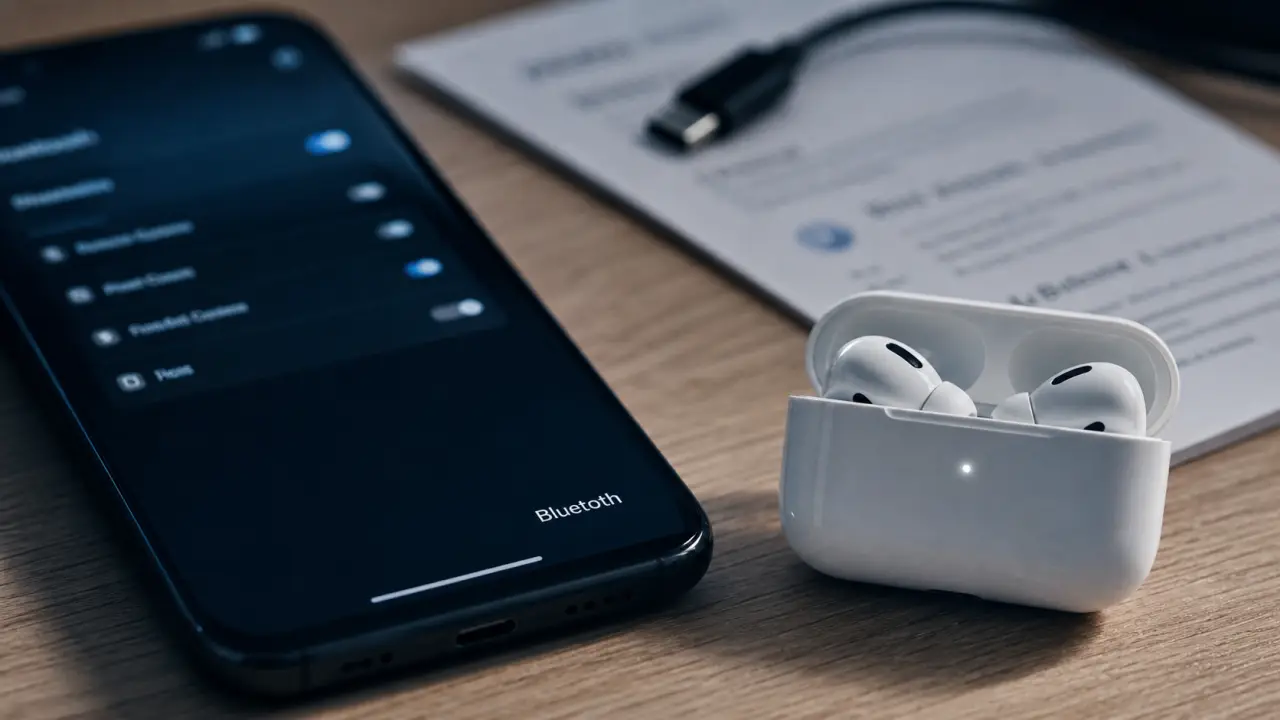 Comment connecter des AirPods sur Android : boîtier avec voyant blanc Bluetooth