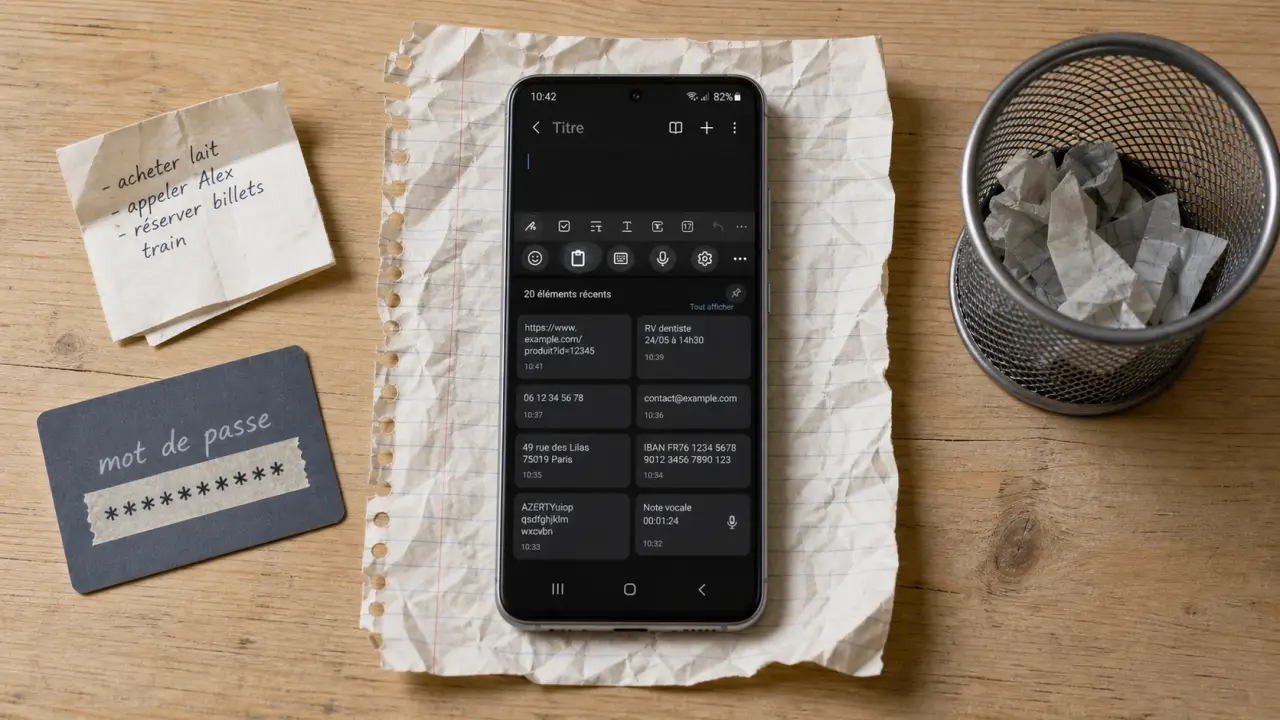 Comment récupérer un document dans le presse papier Samsung : historique des éléments copiés