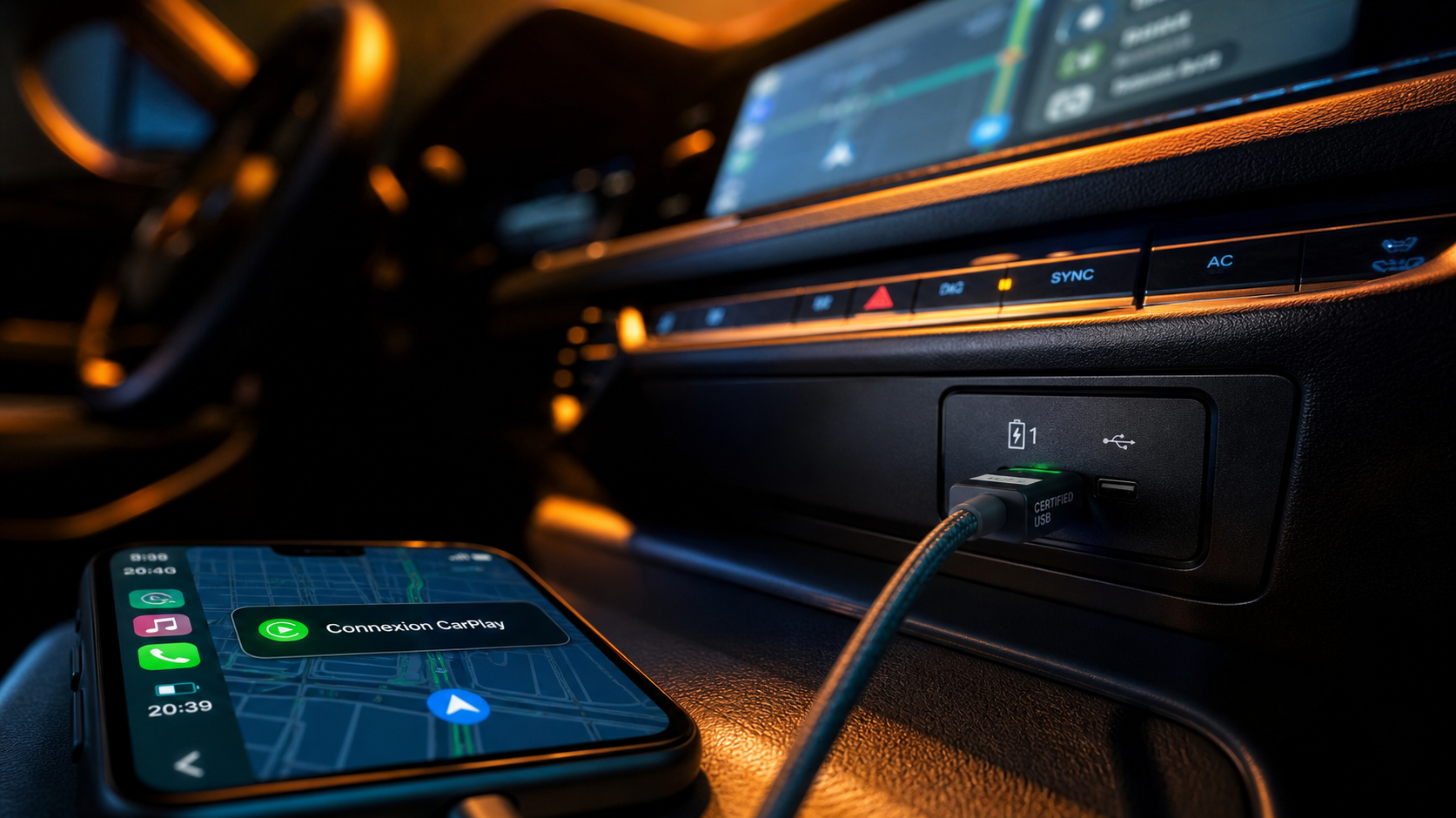 Connect carplay via port USB : iPhone et interface navigation