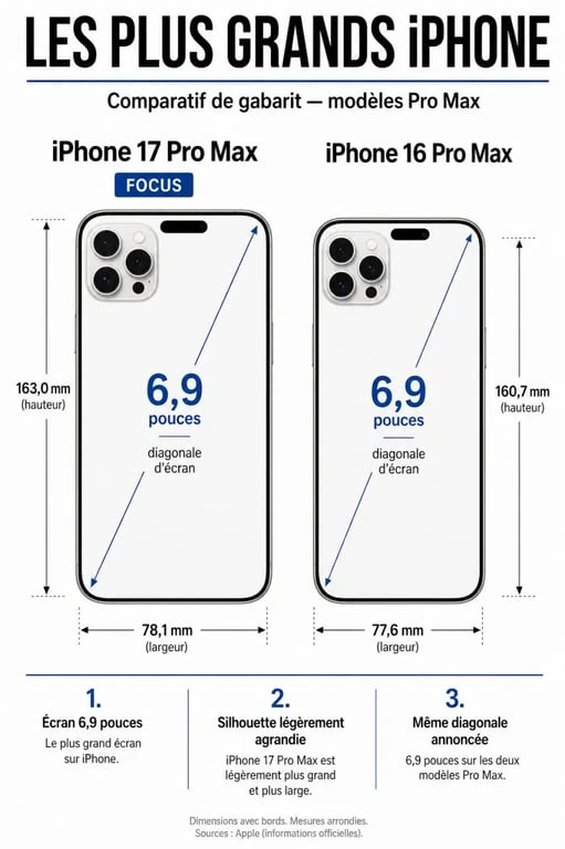 Quel est le plus grand iPhone : comparaison visuelle des iPhone 17 Pro Max et 16 Pro Max