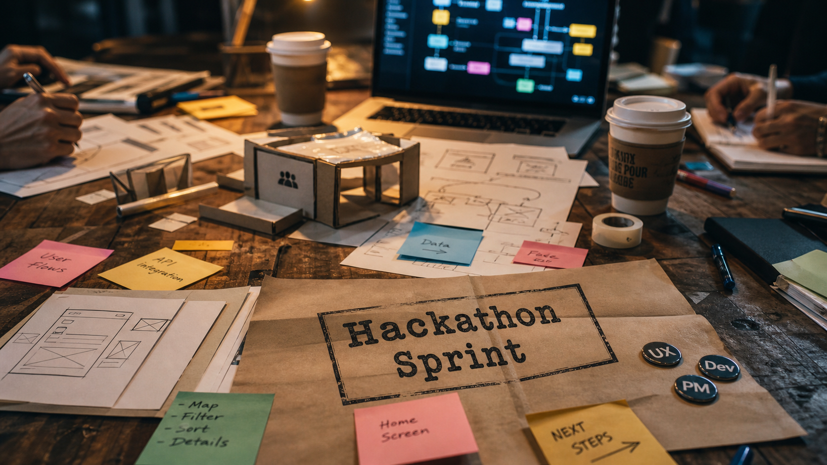 Hackathon définition : prototype 1 à 3 jours en équipe sur table