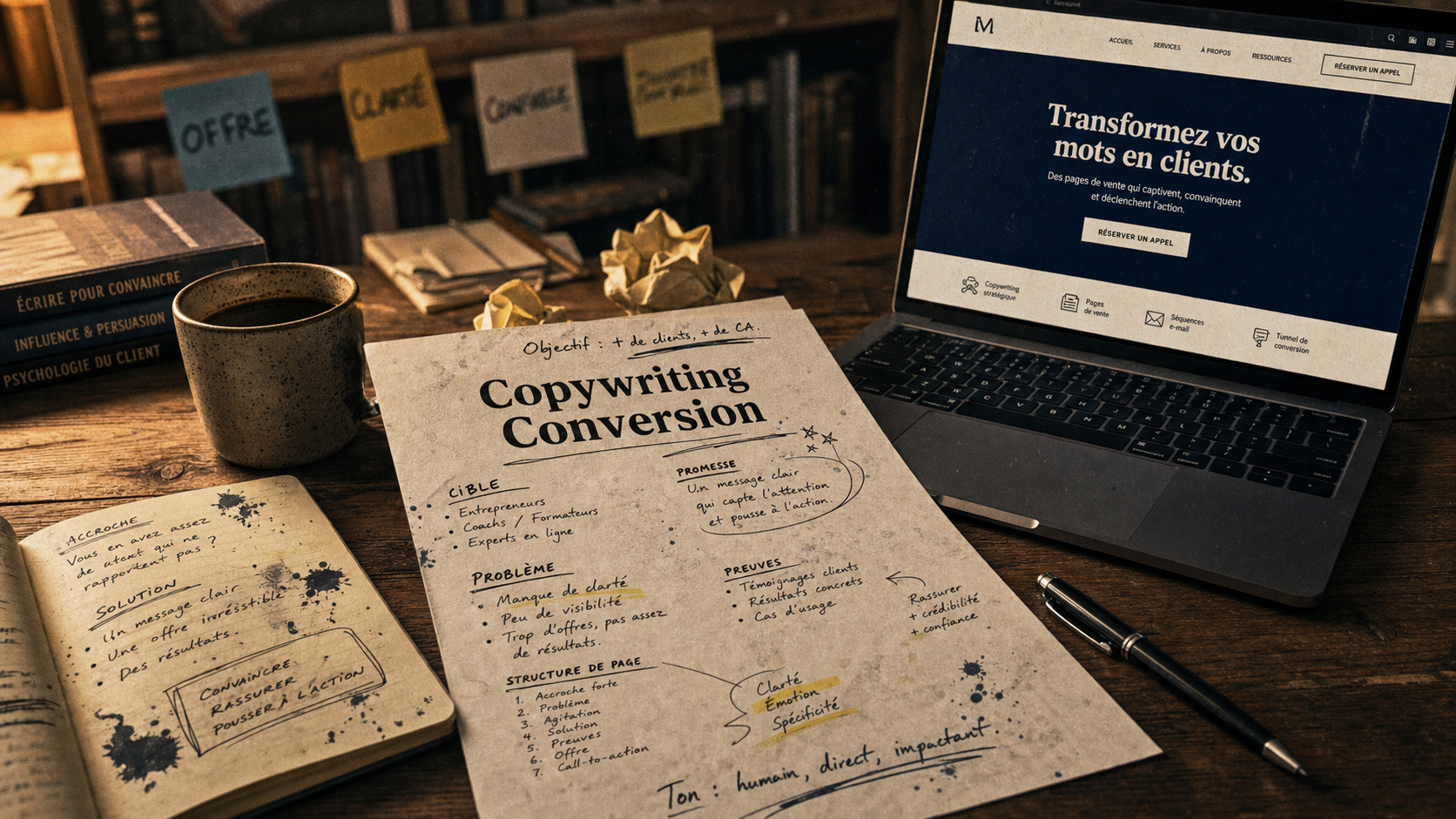 Métier de copywriter : carnet, brief marketing et page de vente