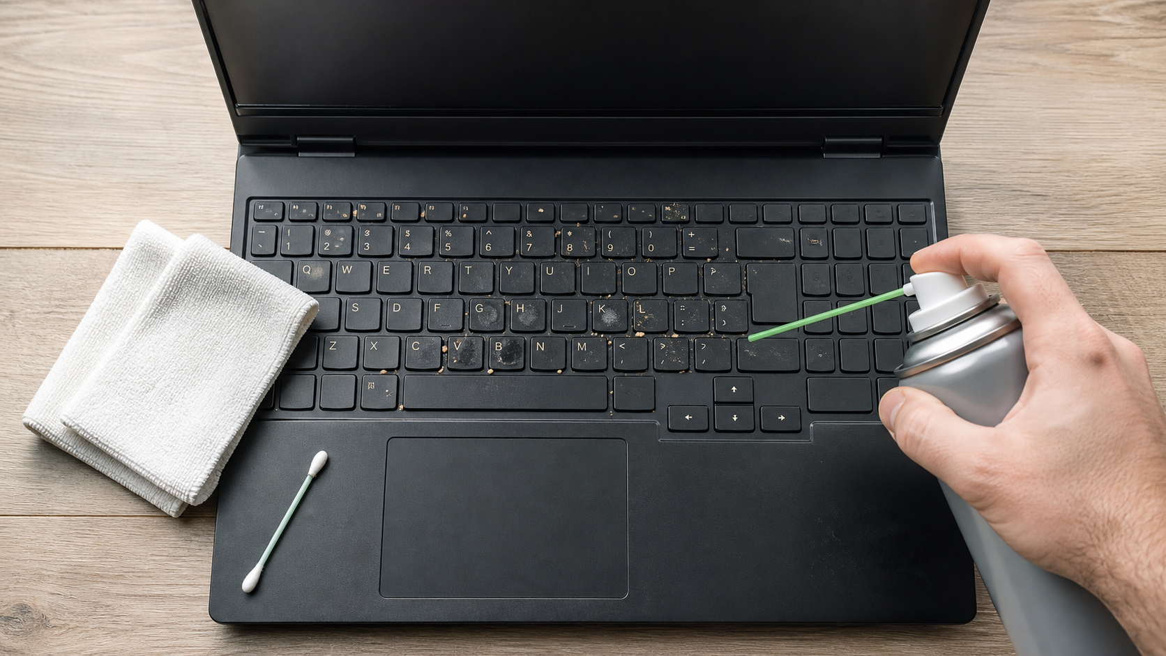 Nettoyant clavier ordinateur portable : air comprimé, microfibre et alcool isopropylique