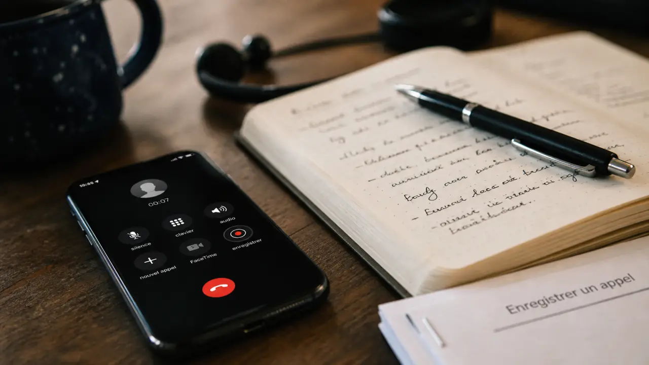 Comment enregistrer un appel sur iPhone : iPhone en appel avec enregistrement visible