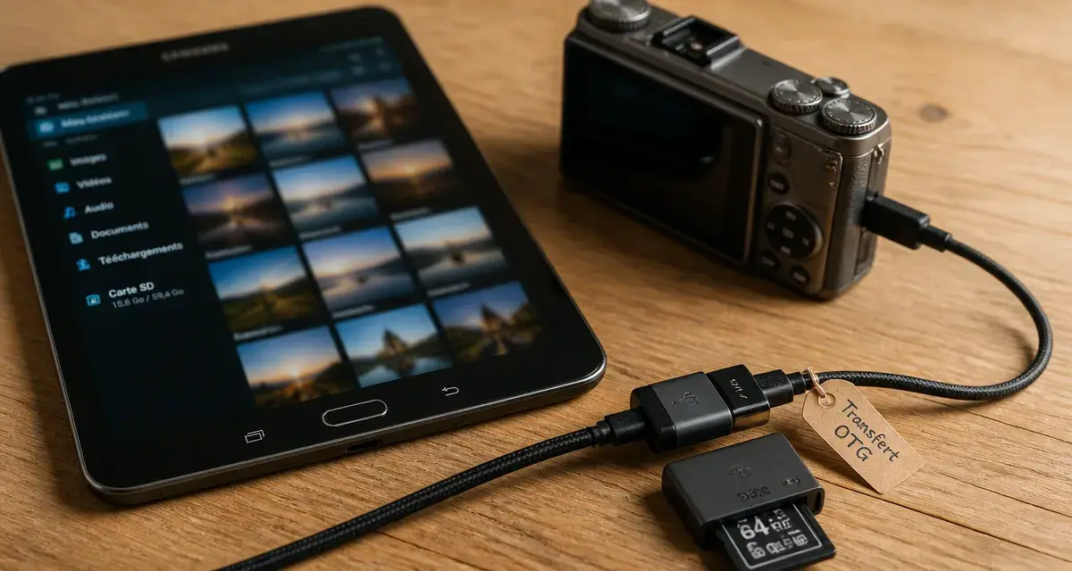Comment transferer photo d un appareil photo vers tablette samsung : OTG USB-C et carte SD
