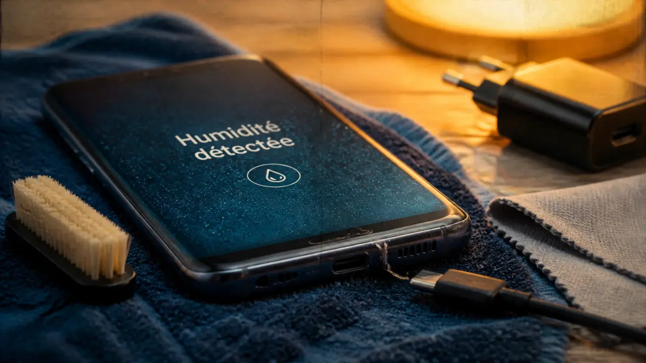 Humidité détectée sur Samsung : sécher le port, vider le cache USB et reprendre la charge