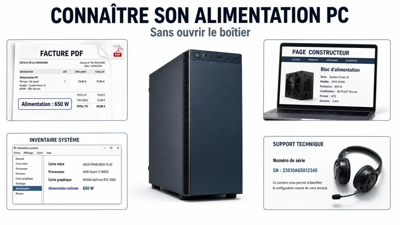 Comment connaitre son alimentation pc sans ouvrir le boîtier : facture, site constructeur et support technique