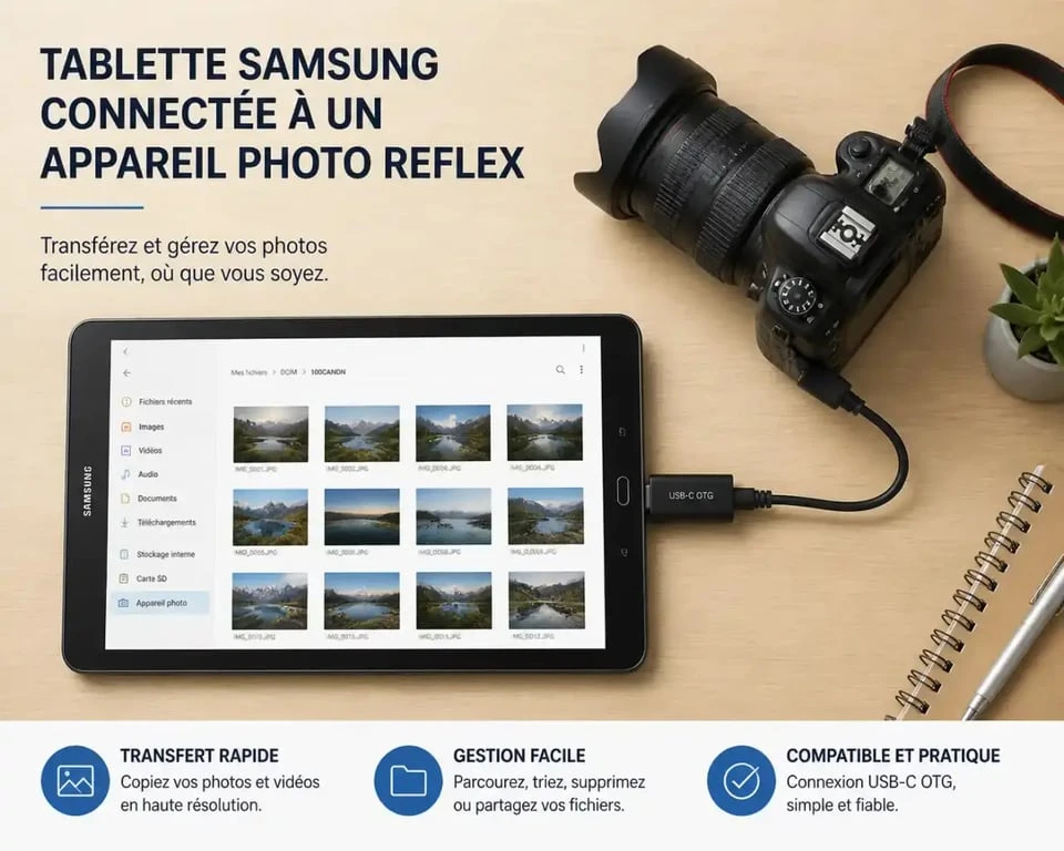 Comment transférer photo d'un appareil photo vers tablette Samsung avec un adaptateur OTG
