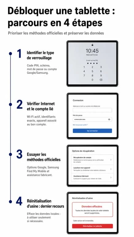 Comment débloquer tablette : parcours en 4 étapes pour identifier le verrouillage, vérifier le compte et choisir la bonne méthode