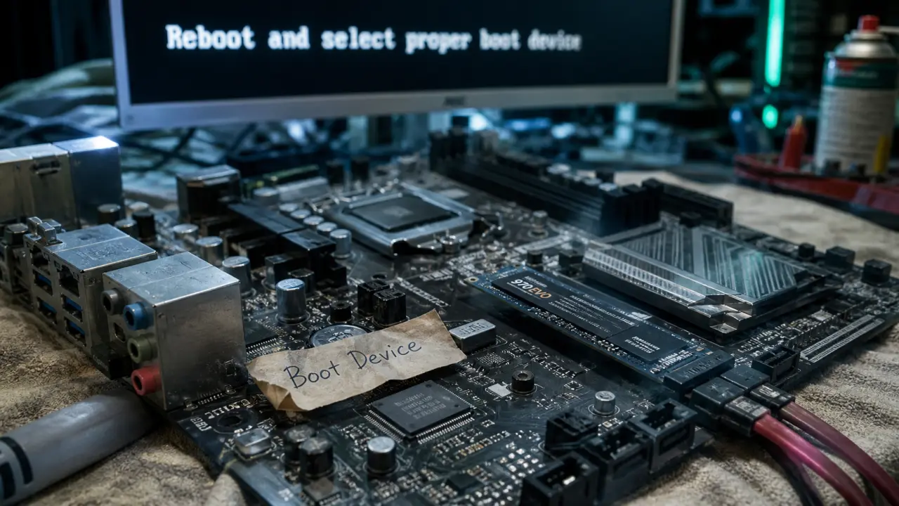 Reboot a n d select proper boot device : vérifier BIOS, disque et MBR